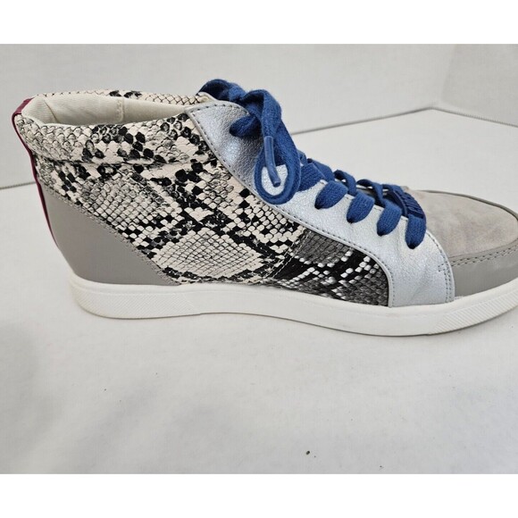 Circus By Sam Edelman Hightop Sneakers Silver Snake Print Size 8 - Picture 2 of 9